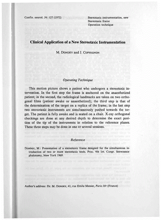 First page of Clinical Application of a New Stereotaxic Instrumentation
