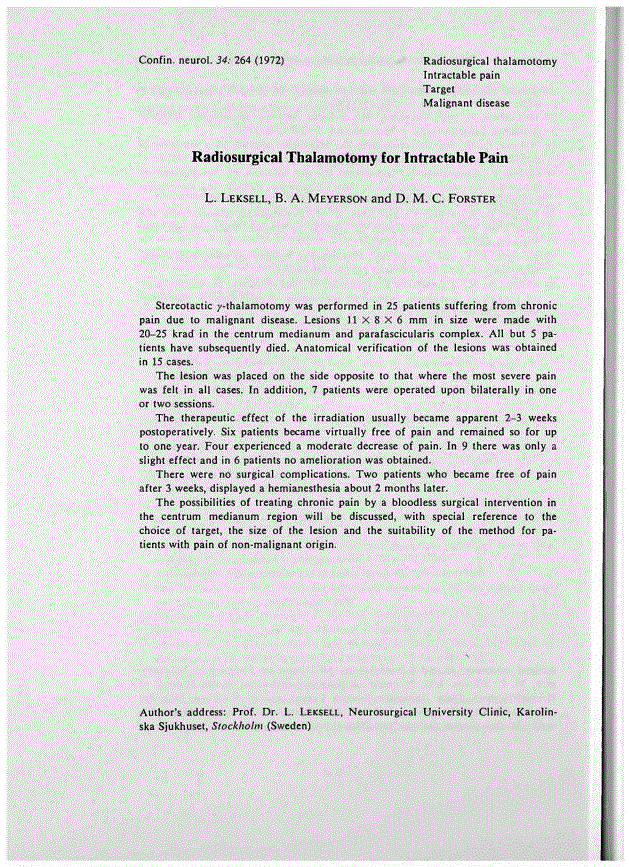 First page of Radiosurgical Thalamotomy for Intractable Pain