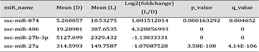 Differentially expressed miRNAs in the subcutaneous adipose tissues of Large White pig and Laiwu pig