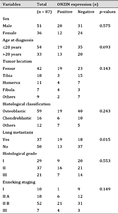 Relationship between ONZIN and clinicopathologic factors of patients