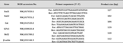 Primers sequences for the real time quantitive PCR