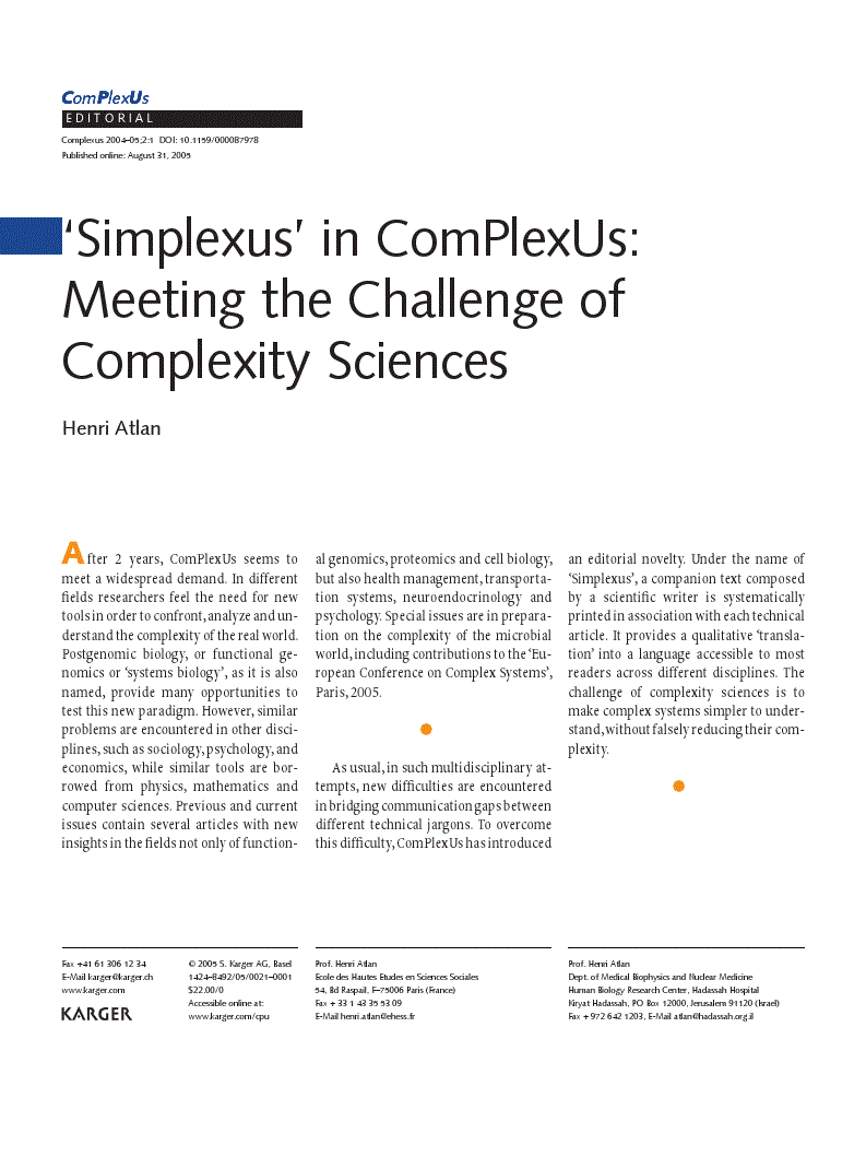 ‘Simplexus’ in ComPlexUs: Meeting the Challenge of Complexity Sciences ...