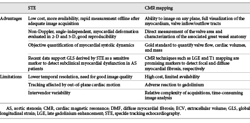 Advantages and limitations of STE and CMR mapping in AS assessment