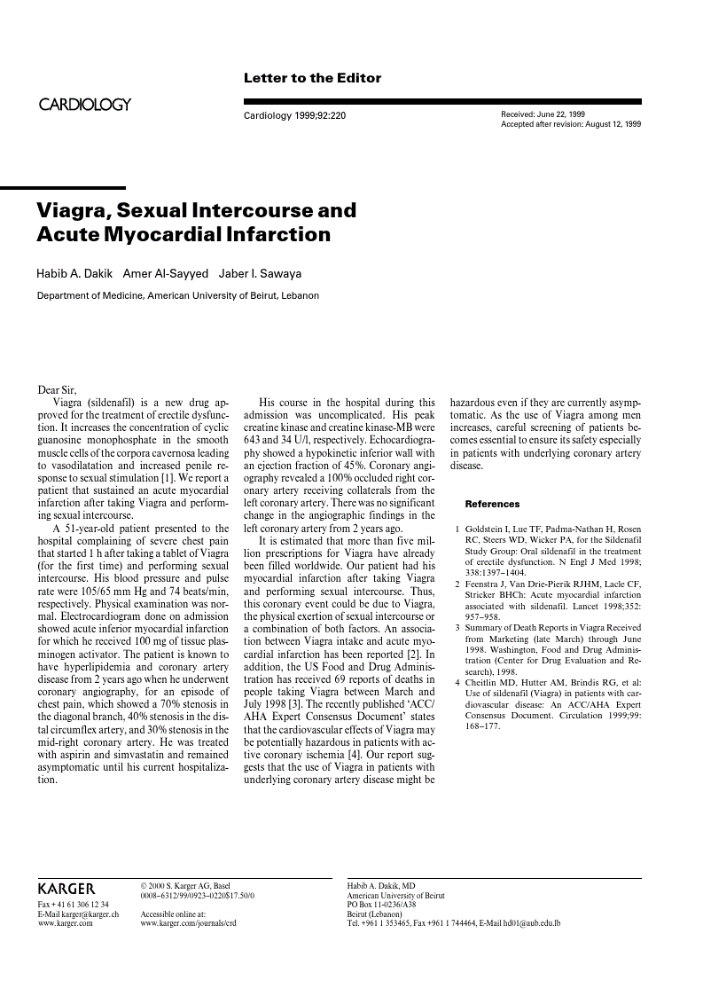 First page of Viagra, Sexual Intercourse and Acute Myocardial Infarction