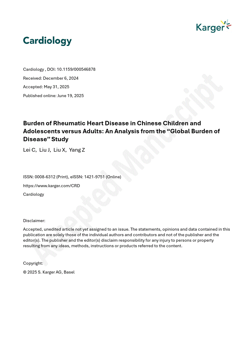 First page of Burden of Rheumatic Heart Disease in Chinese Children and Adolescents versus Adults: An Analysis from the “Global Burden of Disease” Study