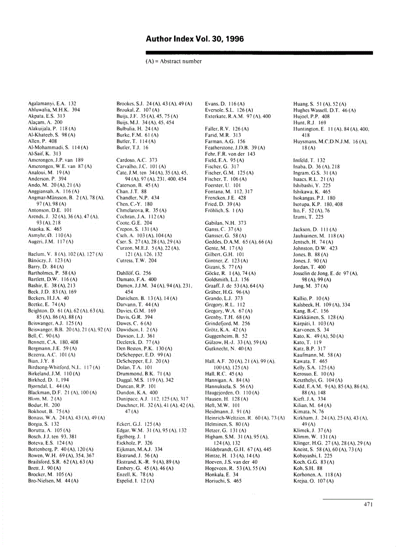 First page of Author Index Vol. 30, 1996