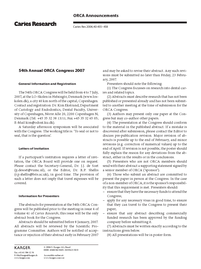 First page of ORCA Announcements