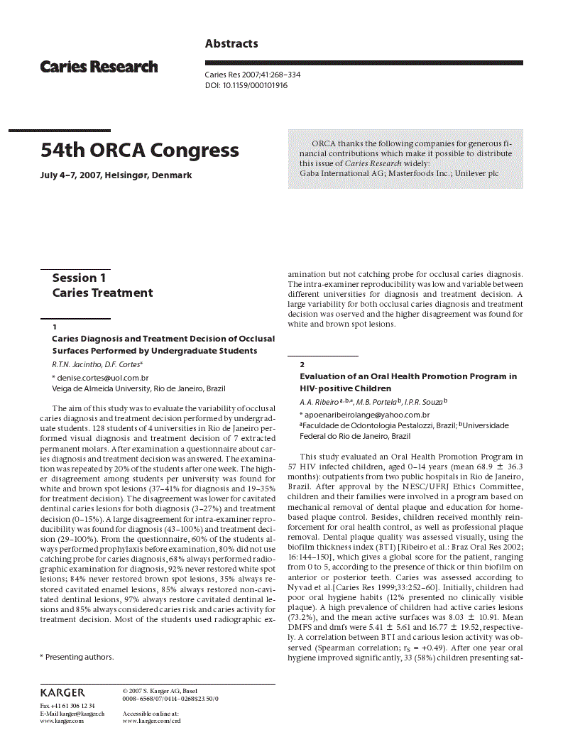 First page of 54th ORCA Congress. July 4–7, 2007, Helsingør, Denmark. pp. 268–294