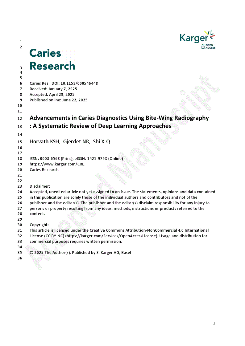 First page of Advancements in Caries Diagnostics Using Bite-Wing Radiography
: A Systematic Review of Deep Learning Approaches 
