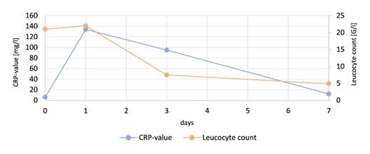 Fig. 2. Course of inflammatory parameters during hospital treatment.