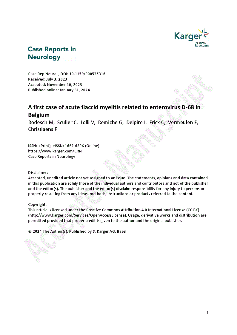 A first case of acute flaccid myelitis related to enterovirus D68 in