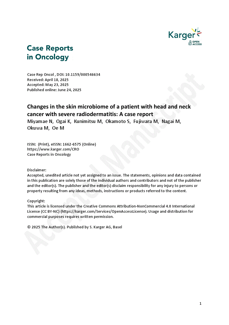 First page of Changes in the skin microbiome of a patient with head and neck cancer with severe radiodermatitis: A case report