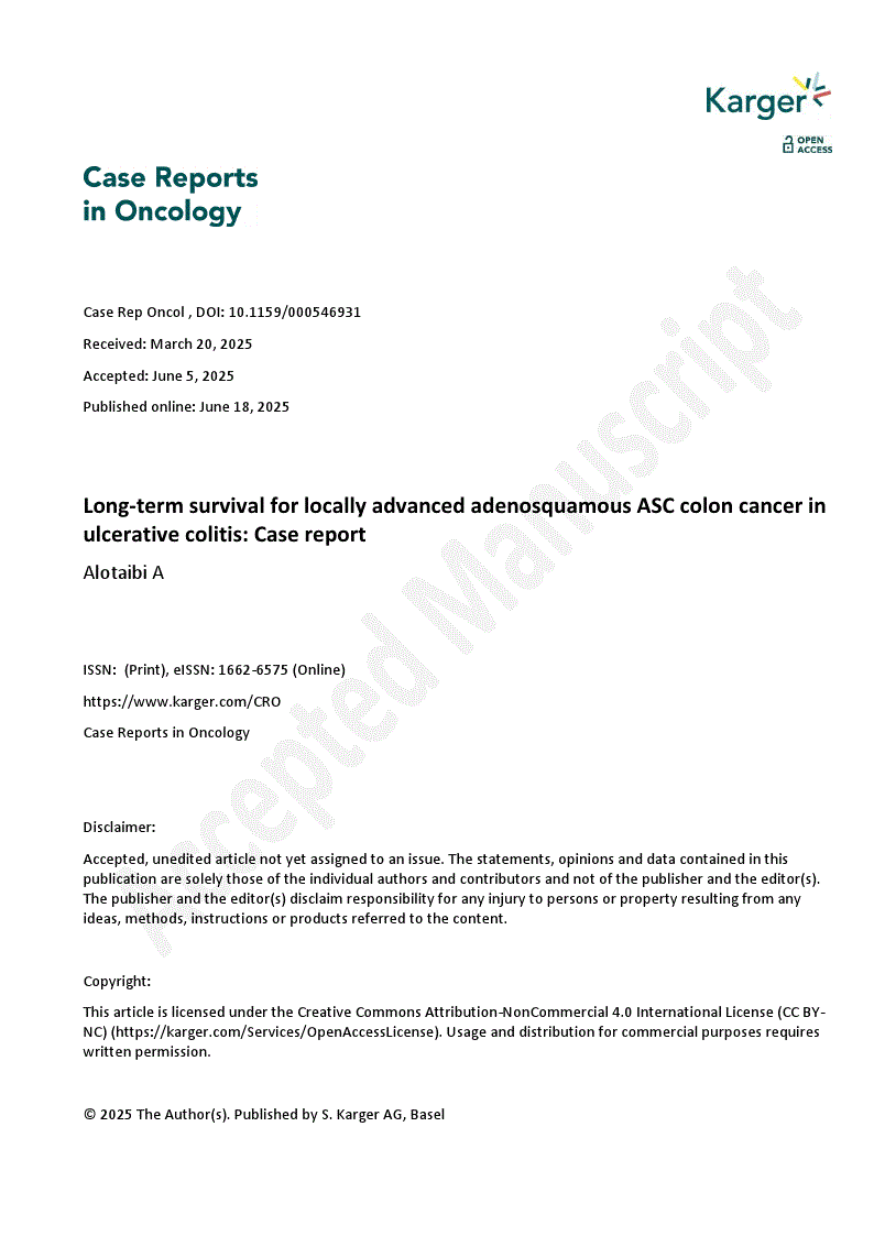 First page of Long-term survival for locally advanced adenosquamous ASC colon cancer in ulcerative colitis: Case report