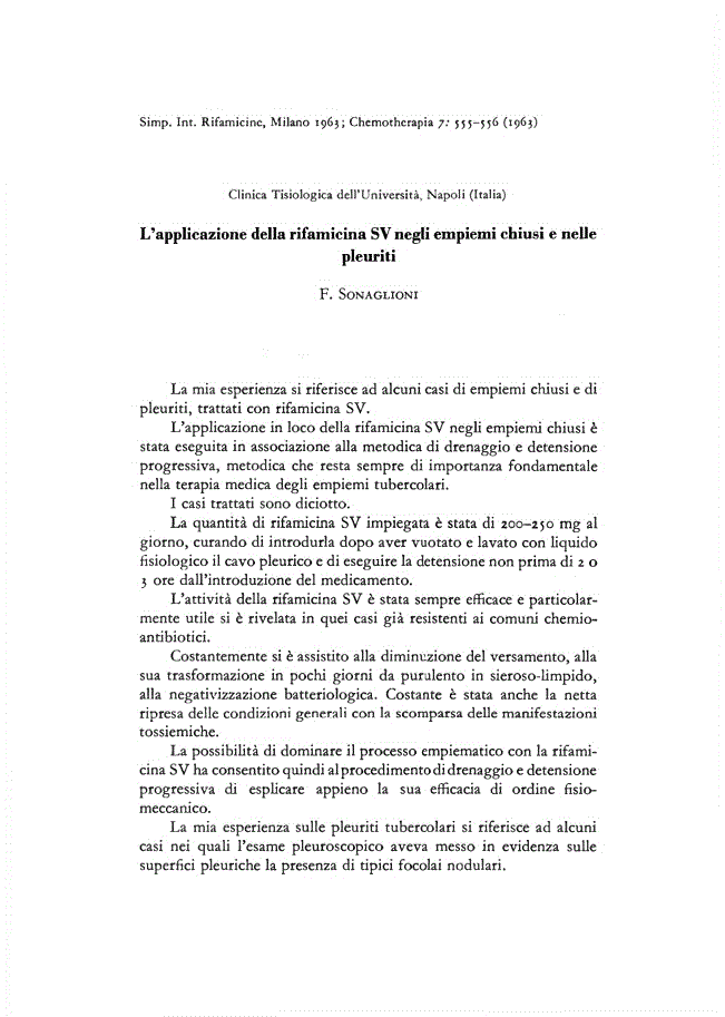 First page of L’applicazione della rifamicina SV negli empiemi chiusi e nelle pleuriti