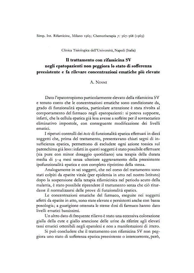 First page of II trattamento con rifamicina SV negli epatopazienti non peggiora lo stato di sofferenza preesistente e fa rilevare concentrazioni ematiche più elevate