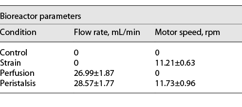  Operational parameters of the bioreactor listing pump flow rates and motor speeds