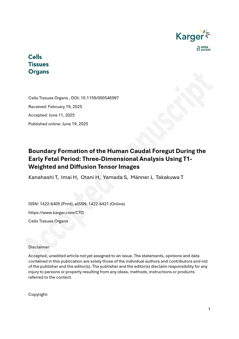 First page of Boundary Formation of the Human Caudal Foregut During the Early Fetal Period: Three-Dimensional Analysis Using T1-Weighted and Diffusion Tensor Images