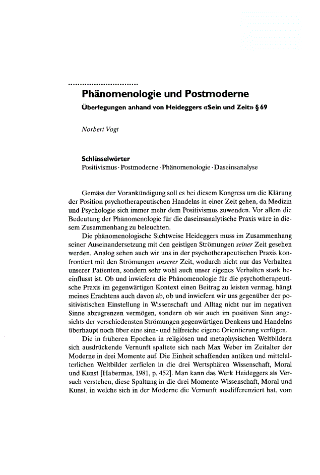 First page of Phänomenologie und Postmoderne