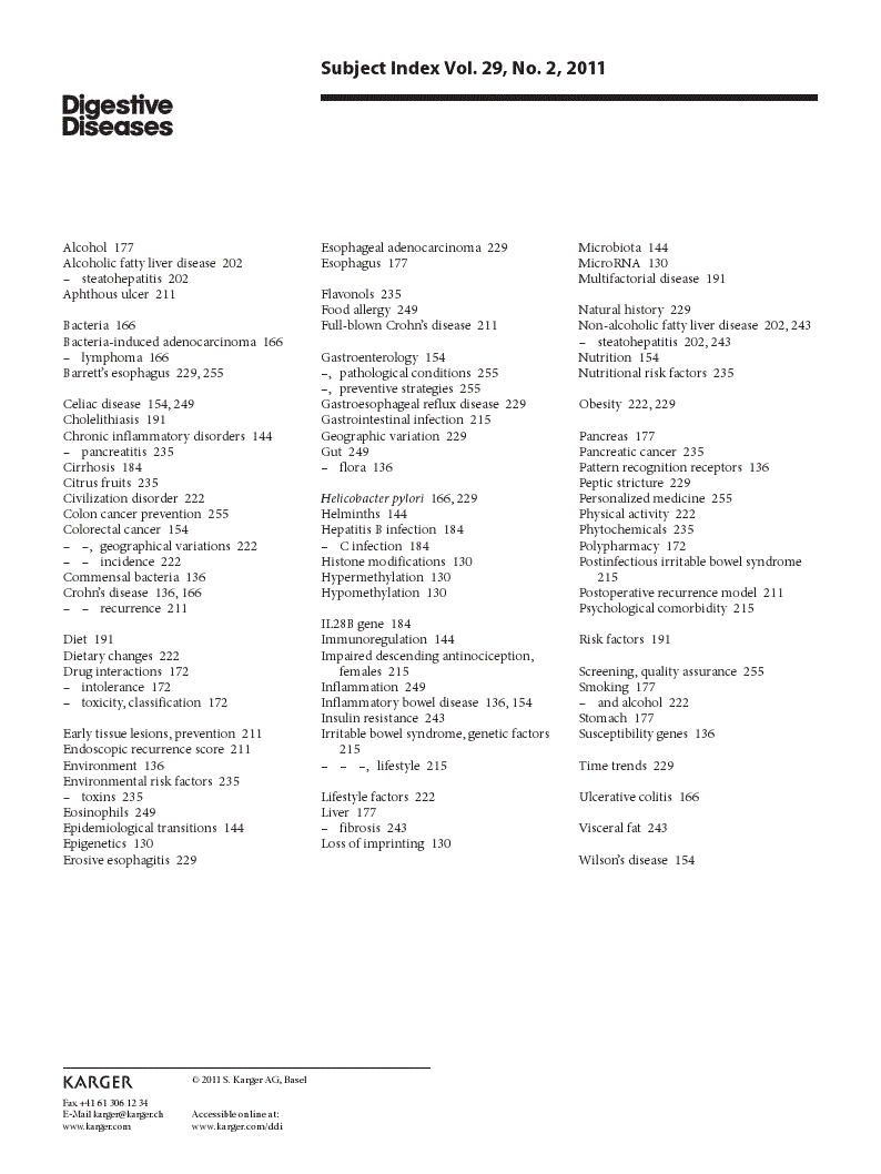 First page of Subject Index Vol. 29, No. 2, 2011