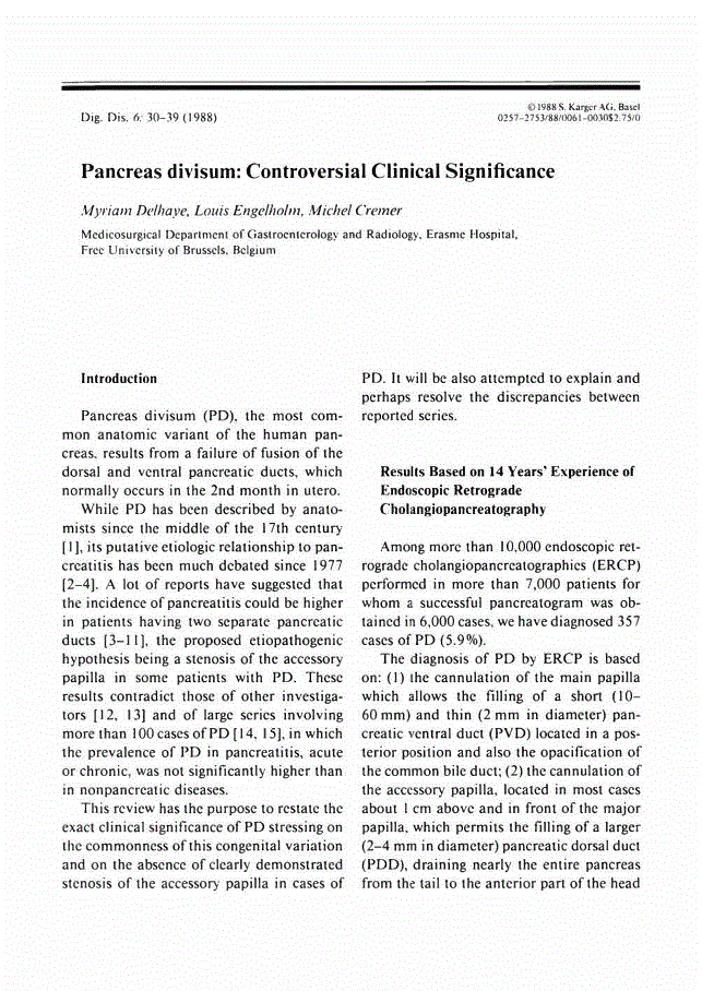 First page of Pancreas divisum: Controversial Clinical Significance