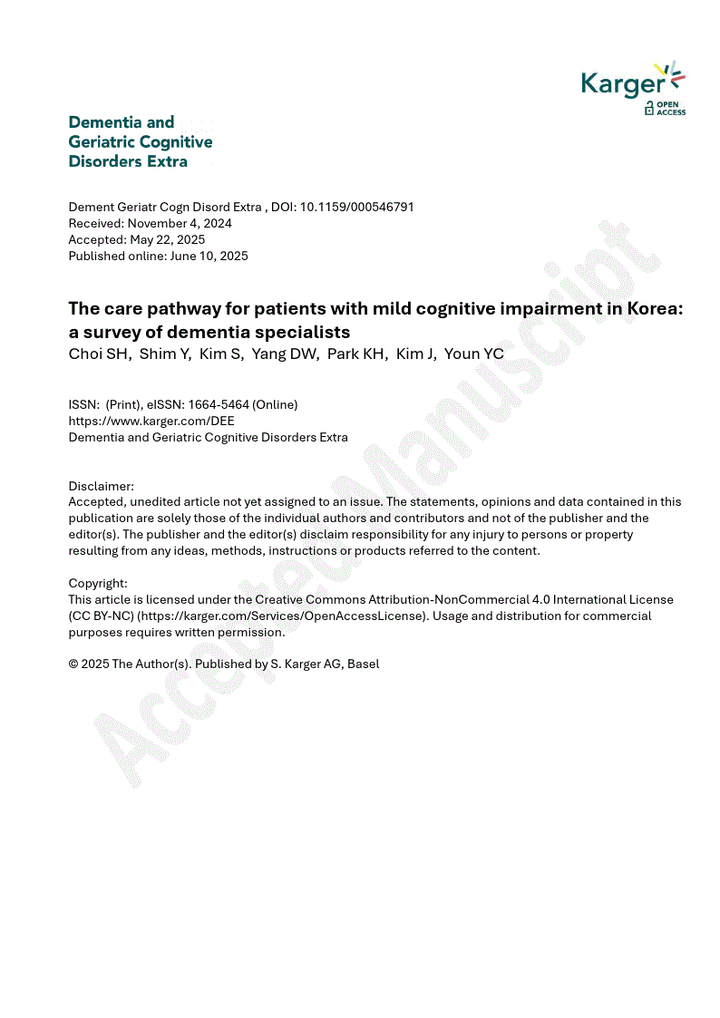 First page of The care pathway for patients with mild cognitive impairment in Korea: a survey of dementia specialists