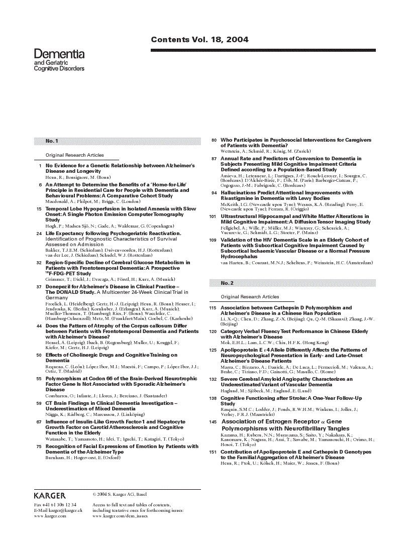 First page of Contents Vol. 18, 2004