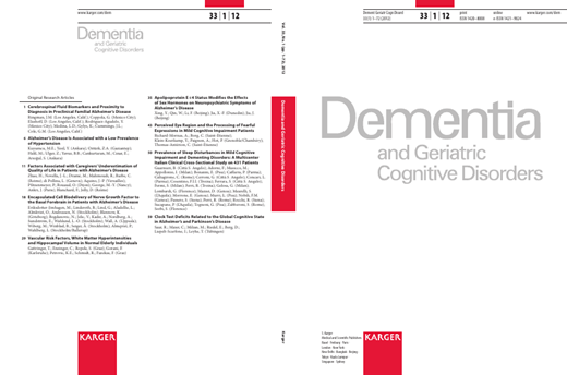 Dementia and Geriatric Cognitive Disorders Cover Image for Volume 33, Issue 1