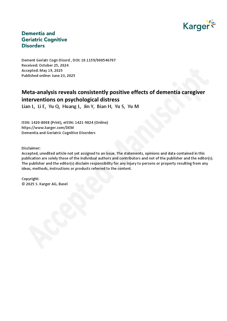 First page of Meta-analysis reveals consistently positive effects of dementia caregiver interventions on psychological distress