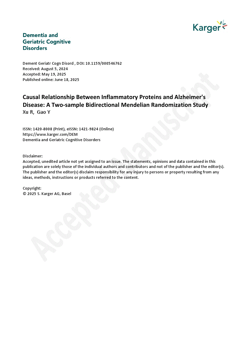First page of Causal Relationship Between Inflammatory Proteins and Alzheimer's Disease: A Two-sample Bidirectional Mendelian Randomization Study