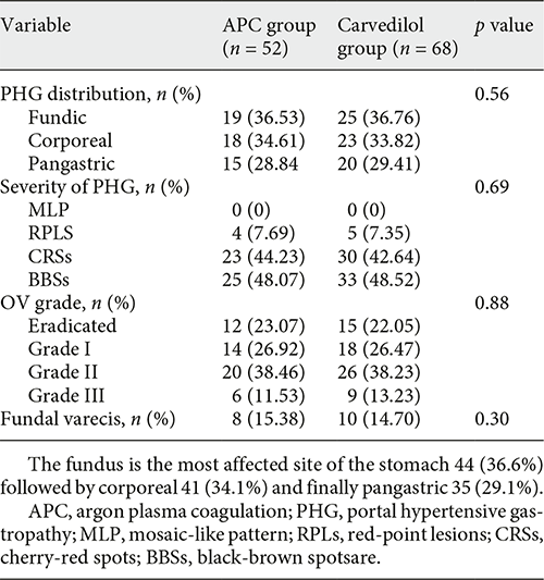  Endoscopic evaluations of the study groups
