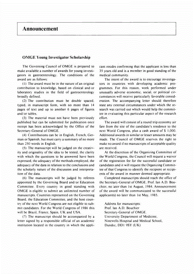 First page of Announcement
