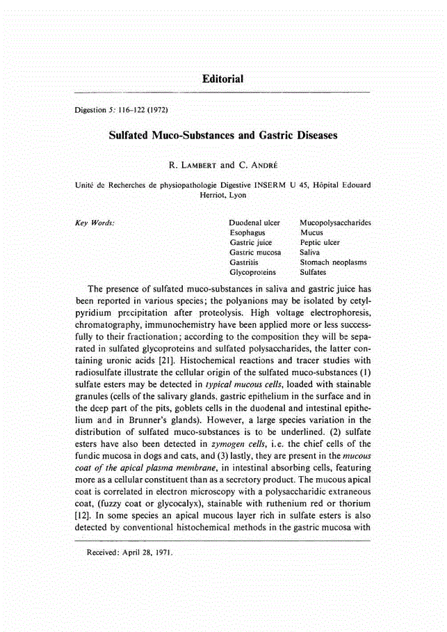 First page of Sulfated Muco-Substances and Gastric Diseases