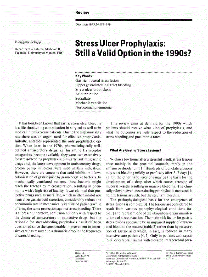 First page of Stress Ulcer Prophylaxis: Still a Valid Option in the 1990s?