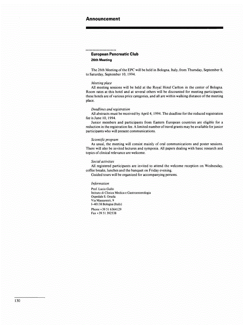 First page of Announcement