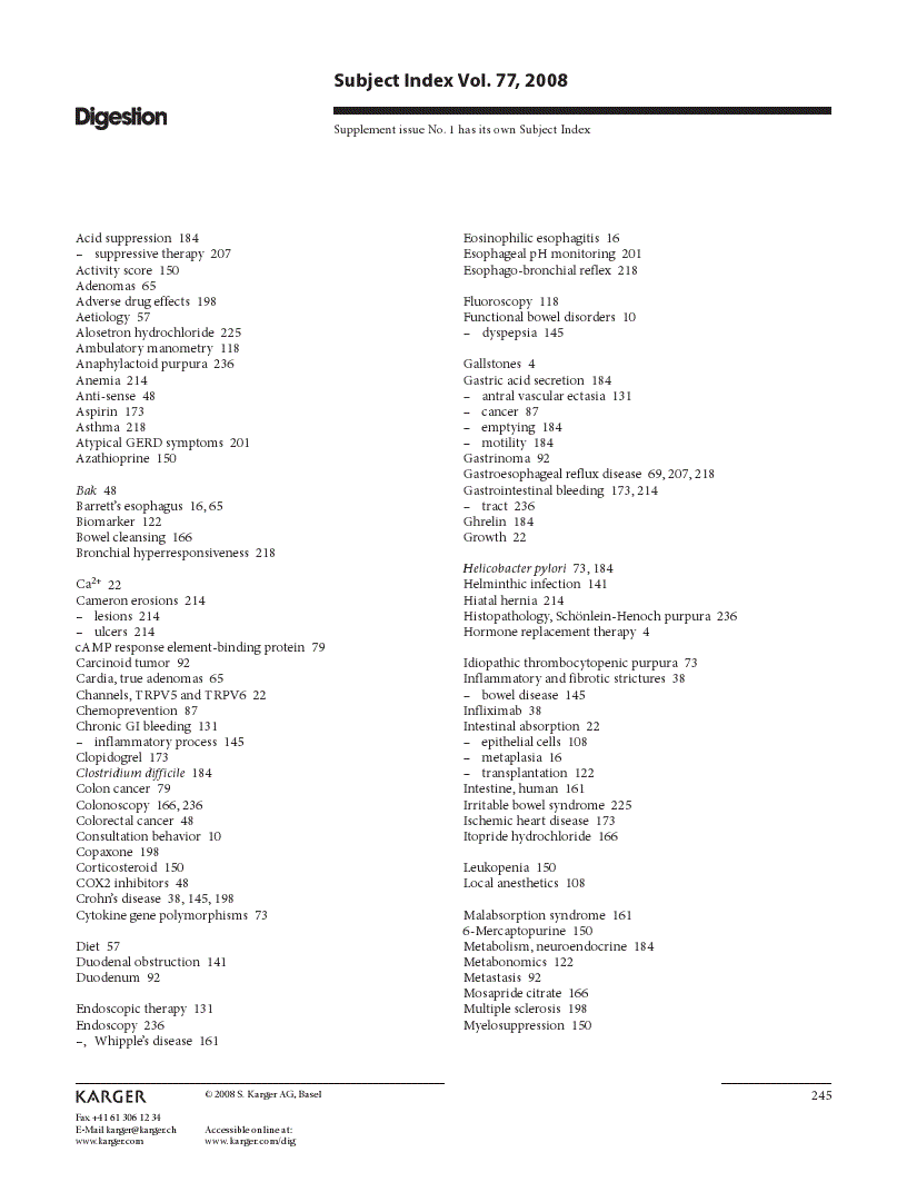 First page of Subject Index Vol. 77, 2008
