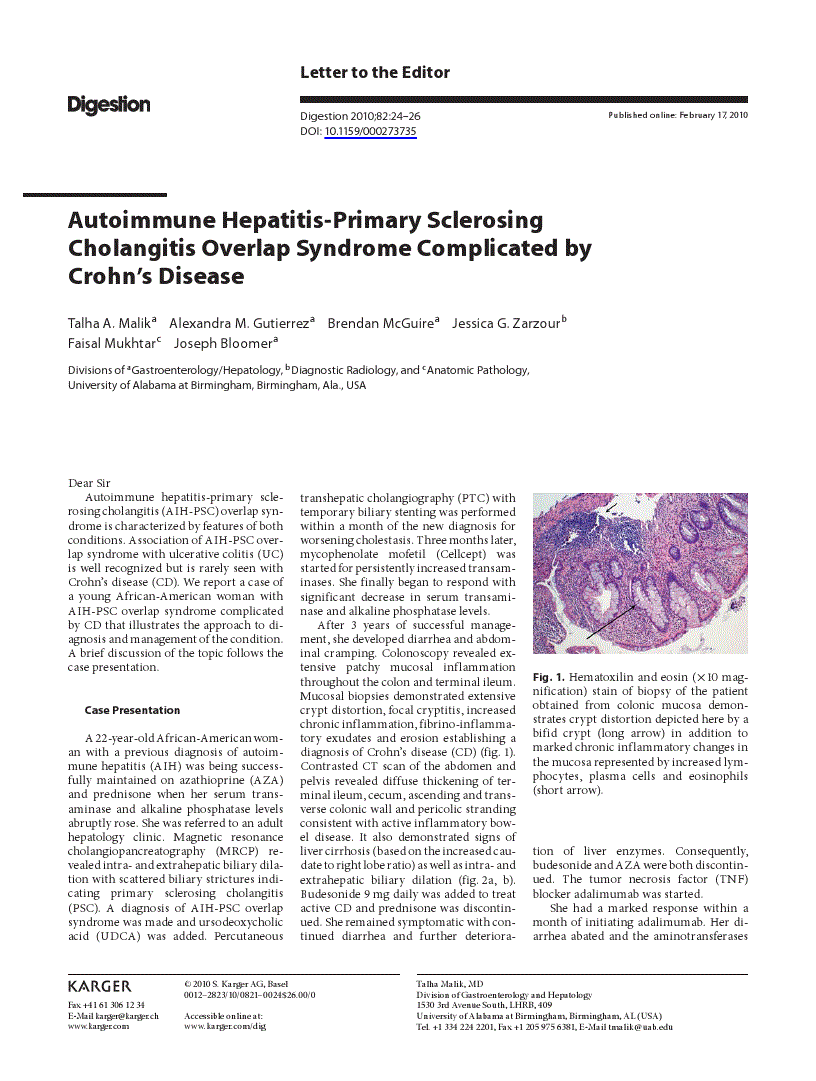 First page of Autoimmune Hepatitis-Primary Sclerosing Cholangitis Overlap Syndrome Complicated by Crohn’s Disease