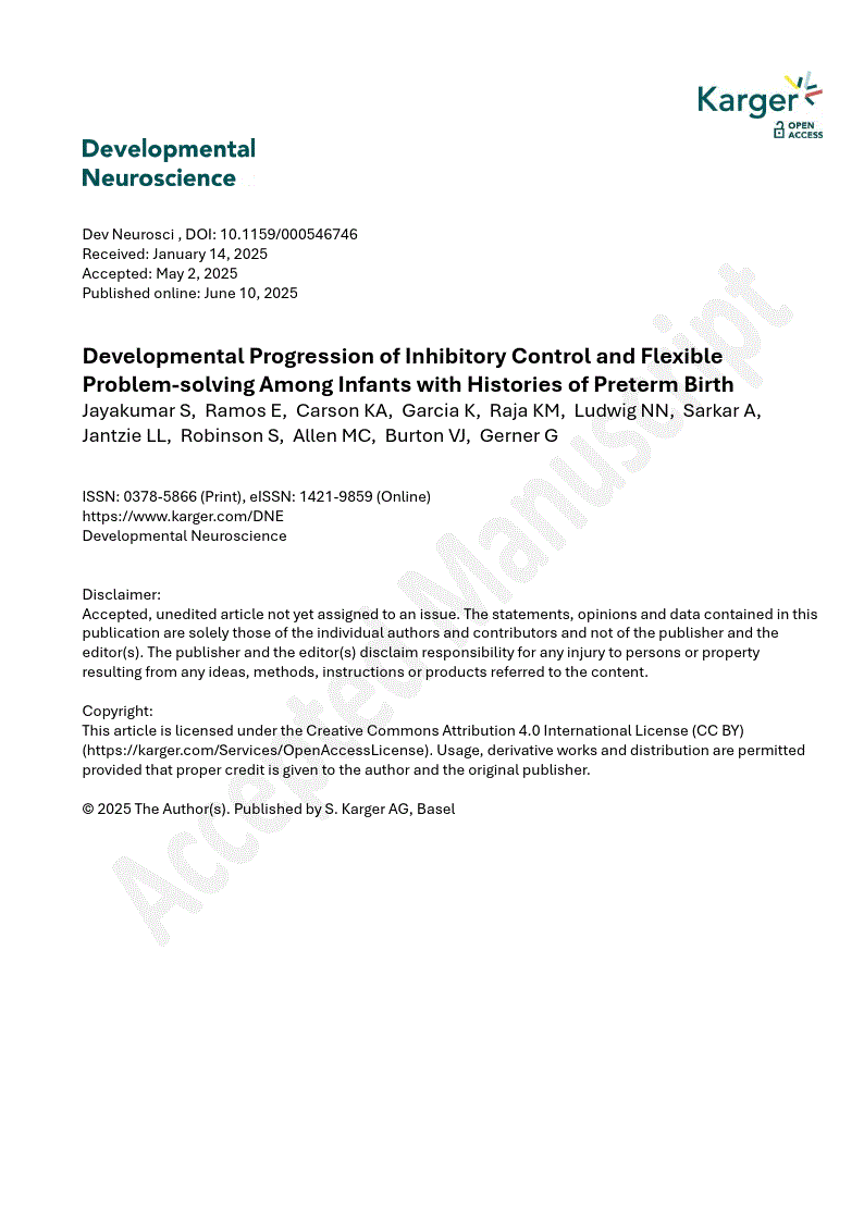 First page of Developmental Progression of Inhibitory Control and Flexible Problem-solving Among Infants with Histories of Preterm Birth