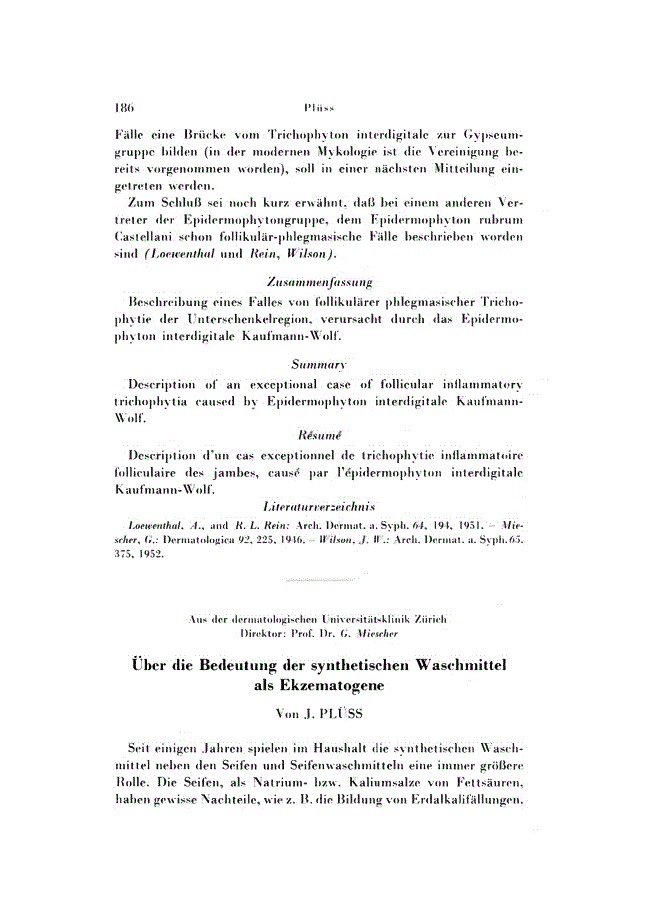 First page of Über die Bedeutung der synthetischen Waschmittel als Ekzematogene