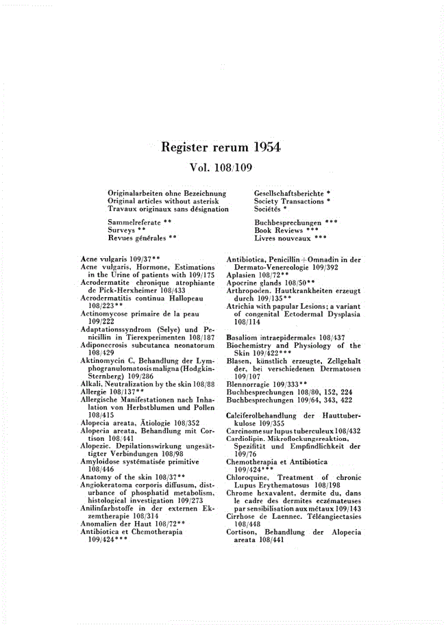 First page of Register rerum 1954 Vol. 108/109