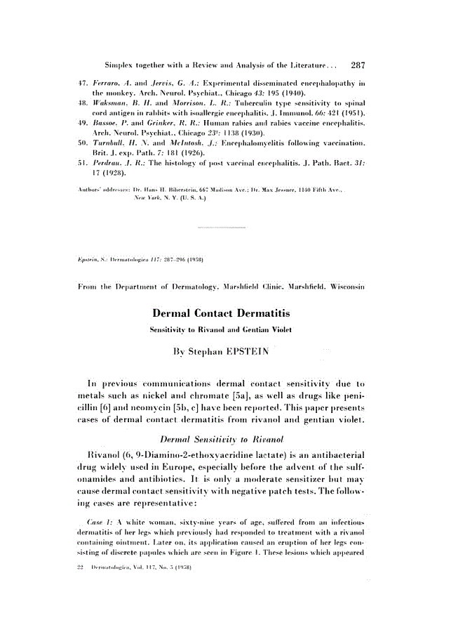 First page of Dermal Contact Dermatitis<subtitle>Sensitivity to Rivanol and Gentian Violet</subtitle>