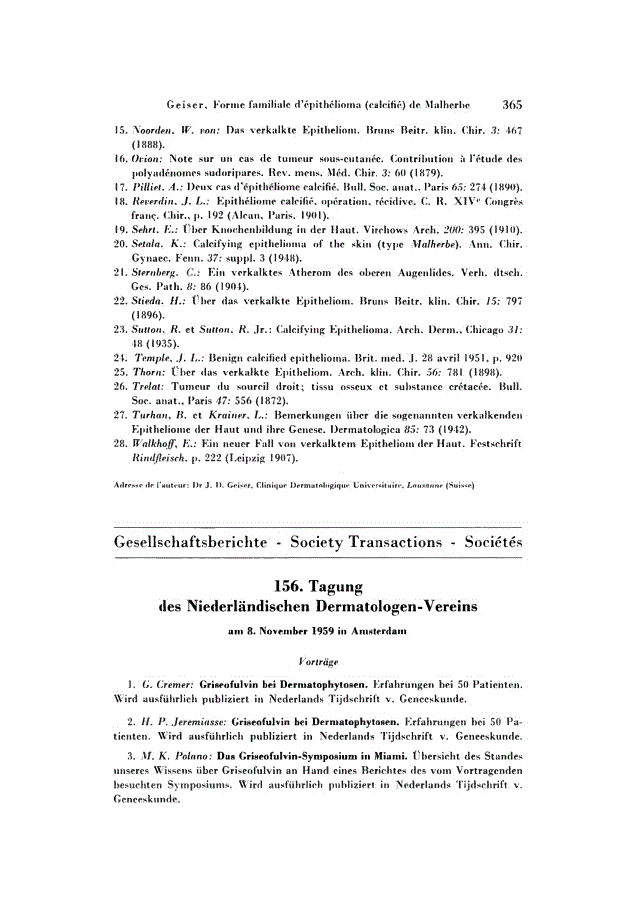 First page of 156. Tagung des Niederländischen Dermatologen-Vereins<subtitle>am 8. November 1959 in Amsterdam</subtitle>