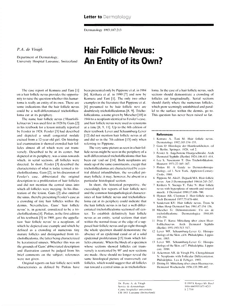 Hair Follicle Nevus An Entity of its Own? Dermatology Karger