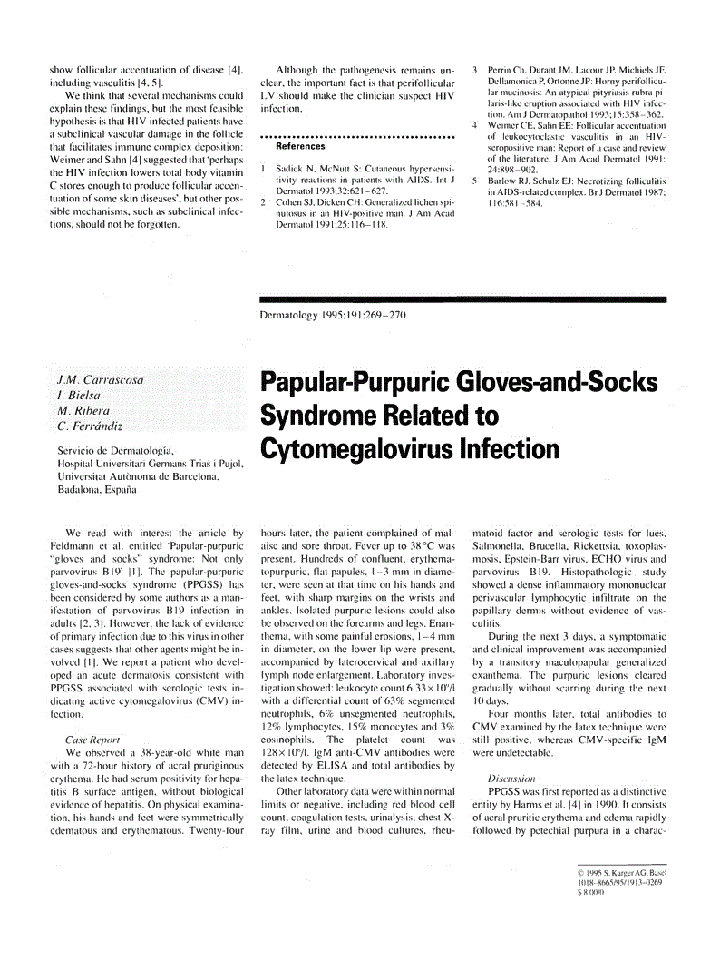 PapularPurpuric GlovesandSocks Syndrome Related to Cytomegalovirus