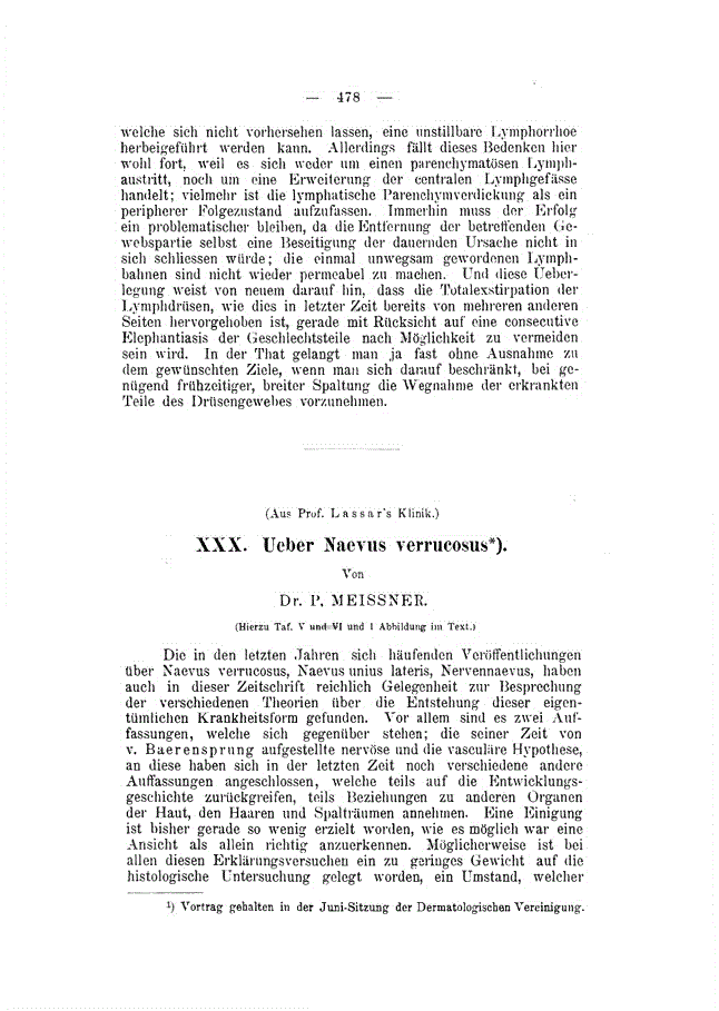 First page of XXX. Ueber Naevus verrucosus