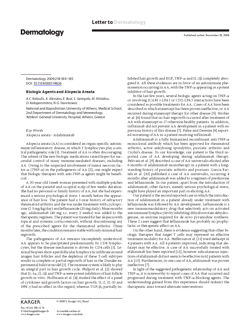 First page of Biologic Agents and Alopecia Areata