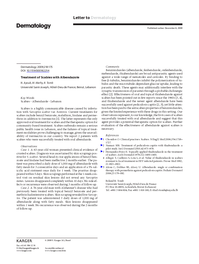 First page of Treatment of Scabies with Albendazole