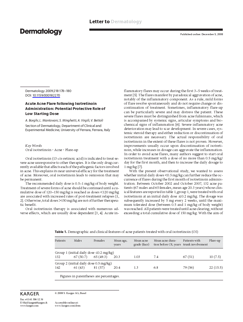 First page of Acute Acne Flare following Isotretinoin Administration: Potential Protective Role of Low Starting Dose