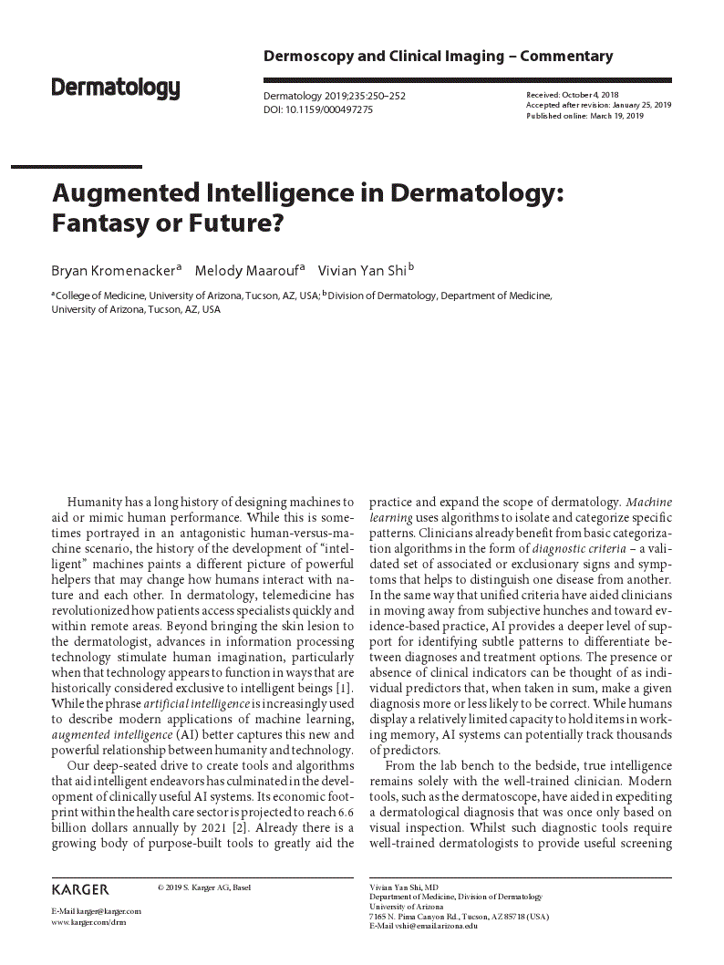 First page of Augmented Intelligence in Dermatology: Fantasy or Future?
