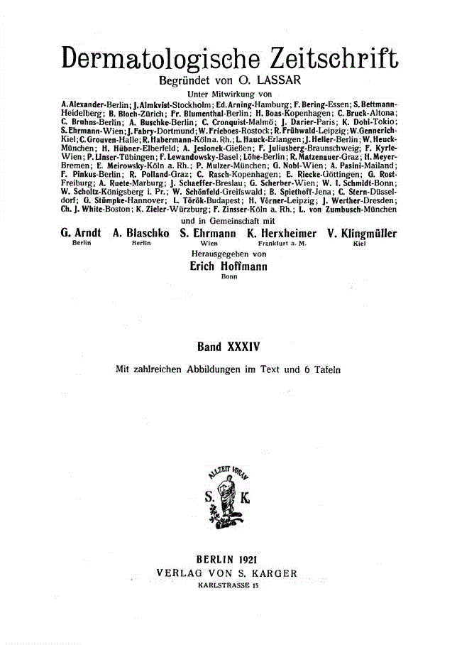 First page of Contents, Vol. 34, 1921