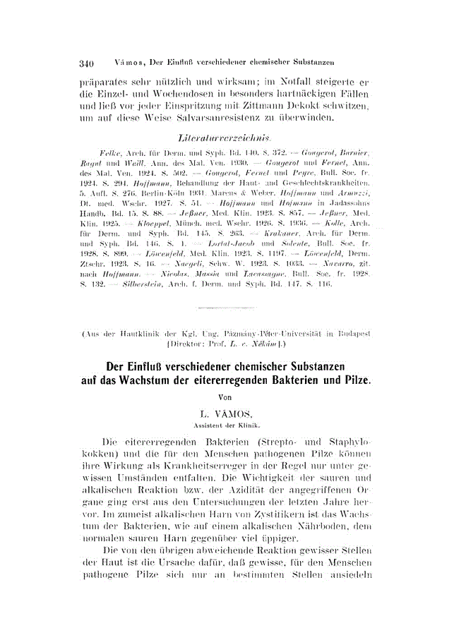 First page of Der Einfluß verschiedener chemischer Substanzen auf das Wachstum der eitererregenden Bakterien und Pilze
